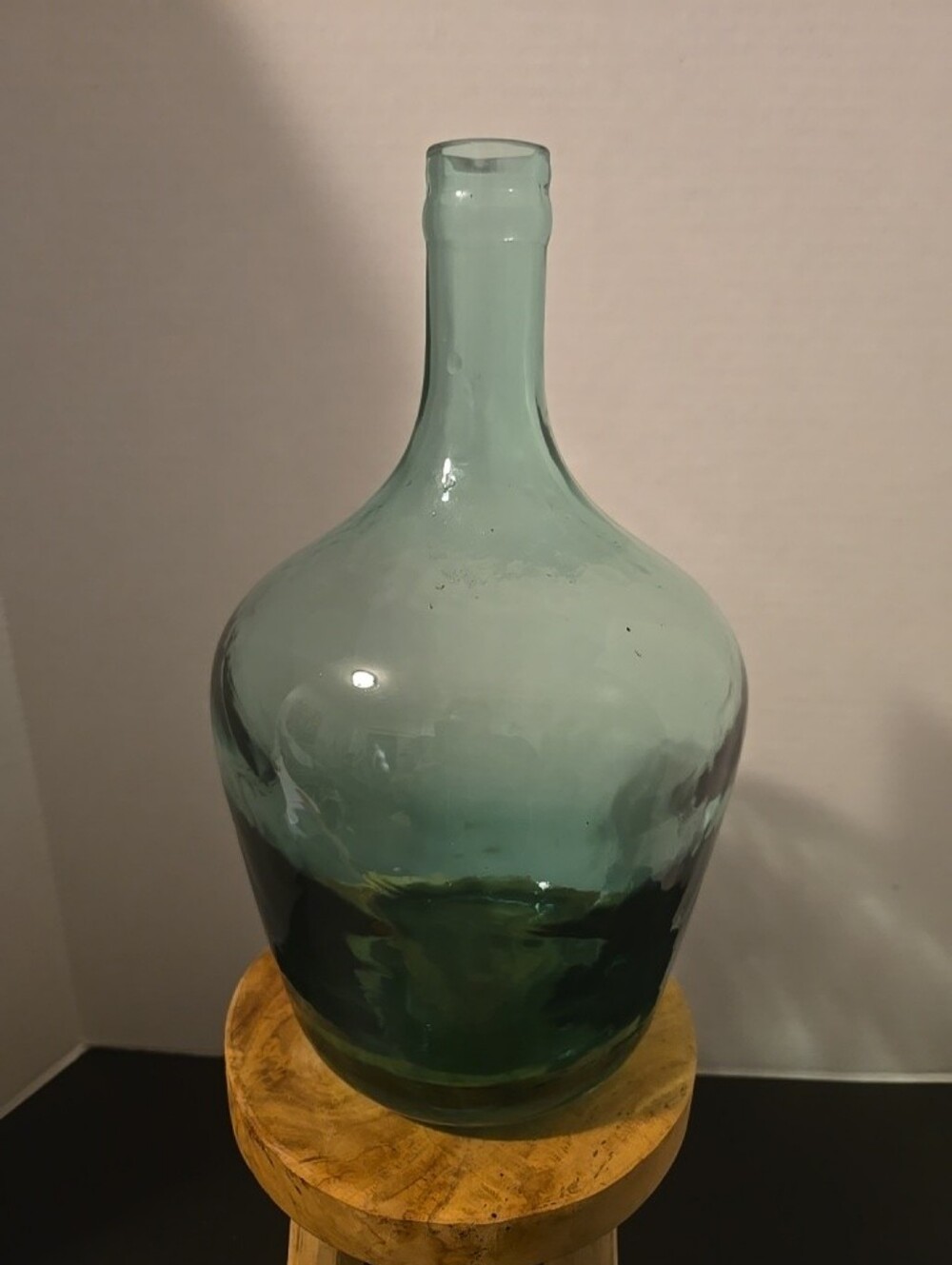 Vintage Hand Blown Glass Green Tone Wine Bottle Jug Vase